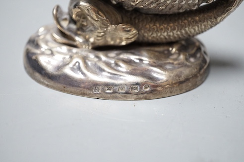 A pair of Victorian silver 'dolphin & shell' salts, John Knowles & Son, Sheffield, 1863, length 91mm, 25oz.